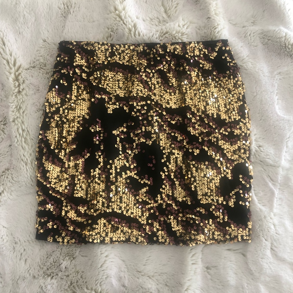 Lily White Brown/Gold Sequin Mini Skirt